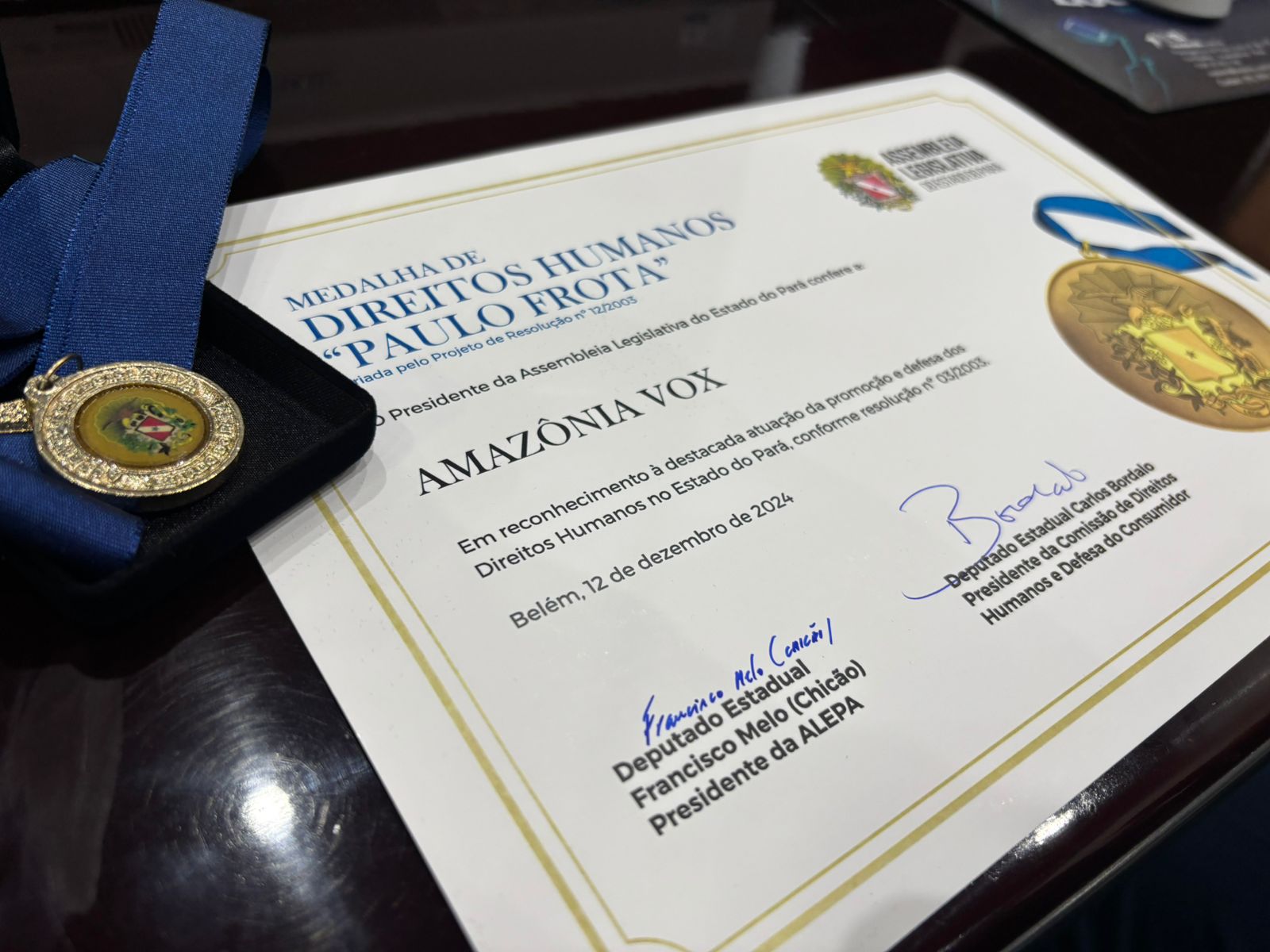 Amazônia Vox recebe Medalha Paulo Frota de Direitos Humanos